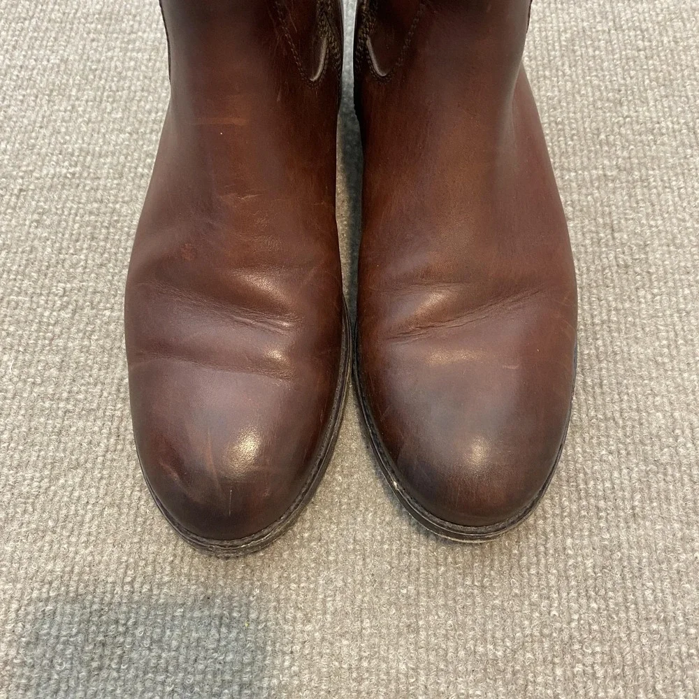 Frye Booties Womens Size 7.5‎ Brown Leather Ankle Zip Block Heel 3477000-JDD